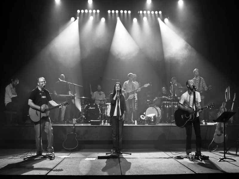 Black and white image of Caedmon's Call, Contemporary Christian Band performing We Delight live in Texas