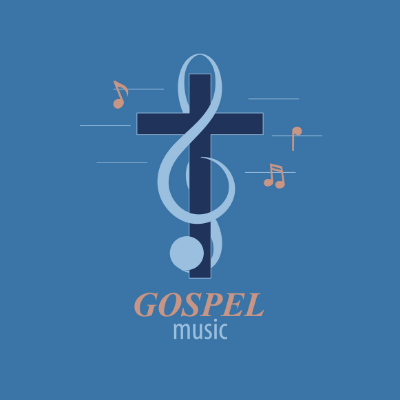 Dark blue crucifix with pale orange music notes and "Gospel Music" on blue background - Gospel Music Awards - My Christian Musician