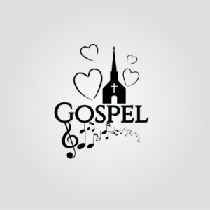 Black letters spelling "Gospel" with hearts, music notes and drawing of church representing Gospel Music Awards - My Christian Musician