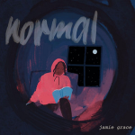 A painting of a woman wearing a hoodie reading a book in her bed during nighttime, and a text that says "NORMAL" - My Christian Musician