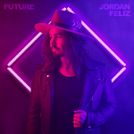 Jordan Feliz poses sideways being lit by pink and purple neon lights, cover art for the album "Future" - My Christian Musician
