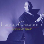 Lamar Campbell wearing black clothing poses in front of a piano, and a text overlay that shows "Lamar Campbell, & SPIRIT OF PRAISE" - My Christian Musician